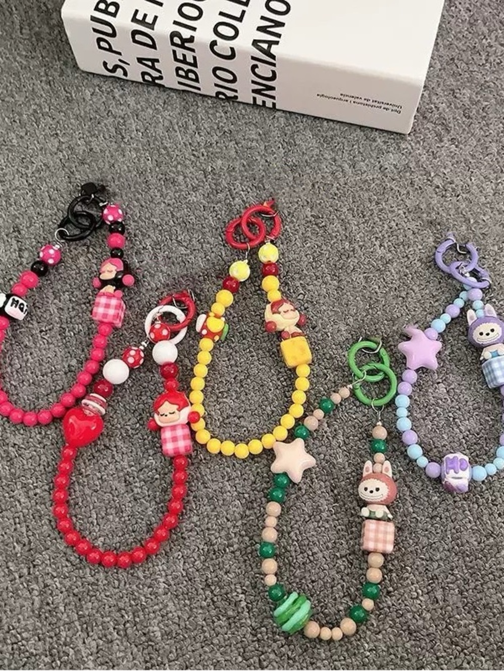 Popmart Skullpanda red pink yellow beaded phonechain keychain